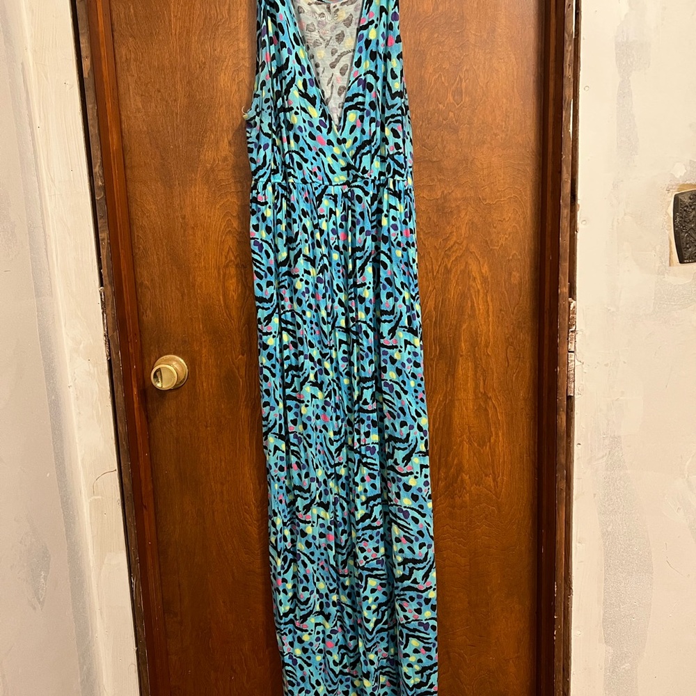 Cacique Blue and Black Patterned Maxi Dress